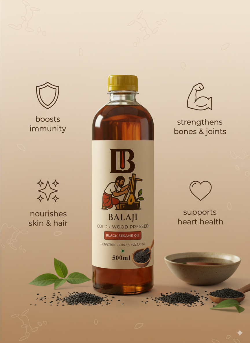Black Sesame Oil Cold Pressed - Kala Til Oil Rich in Calcium