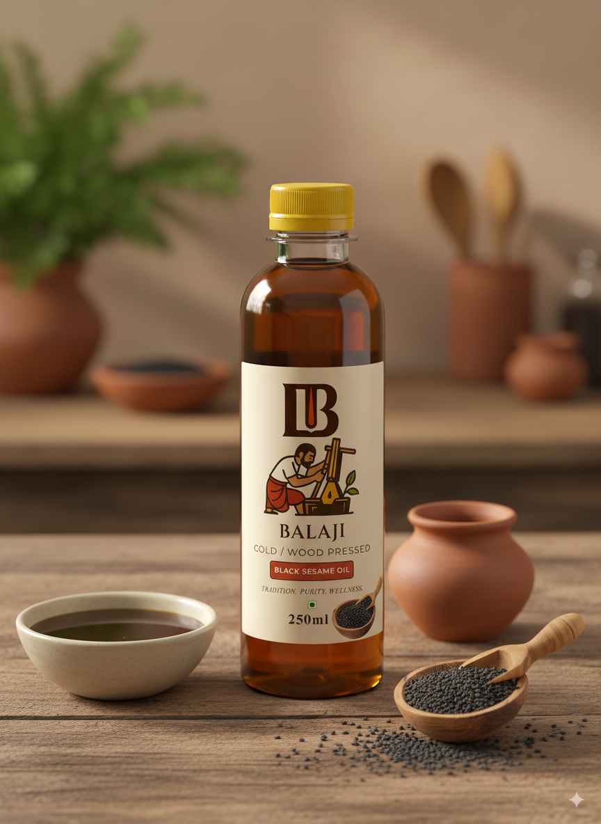 Black Sesame Oil Cold Pressed - Kala Til Oil Rich in Calcium