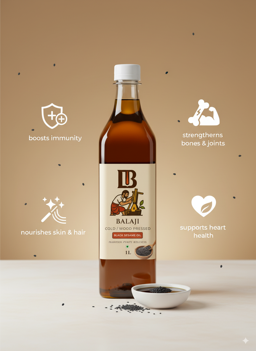 Black Sesame Oil Cold Pressed - Kala Til Oil Rich in Calcium