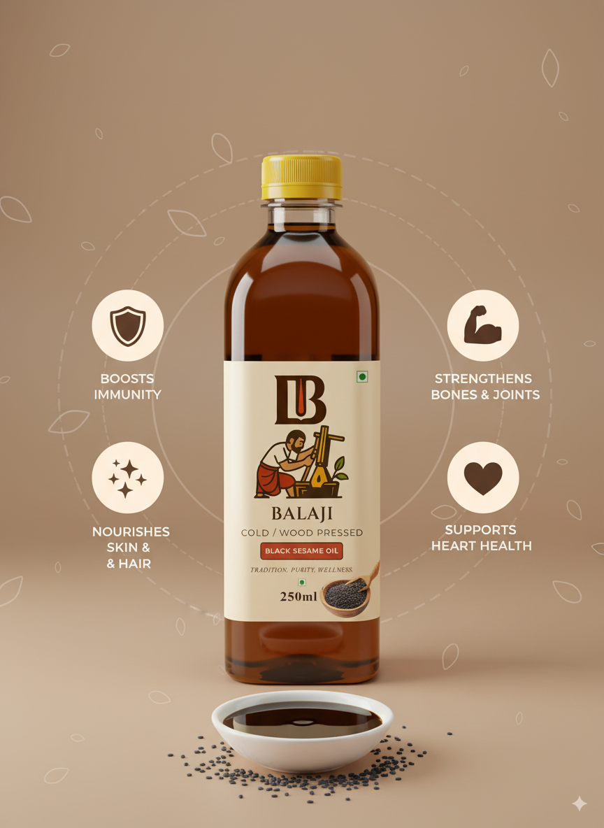 Black Sesame Oil Cold Pressed - Kala Til Oil Rich in Calcium